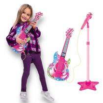 Guitarra Infantil Com Microfone E Pedestal Dm Toys Rosa