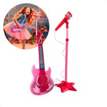 Guitarra Infantil Com Microfone Pedestal Mp3 Smartphone Rosa - Jhamba