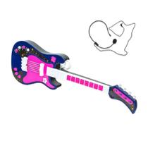 Guitarra Infantil Eletrônica Rosa com Microfone de Orelha Unik