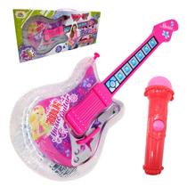 Guitarra Infantil Rosa Com Microfone Divertido Guitarra Infantil Rosa Com Microfone Divertido