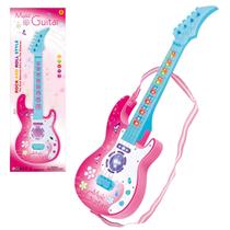 Guitarra musical brinquedo infantil com som e luz Led Rosa