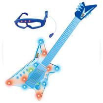 Guitarra Musical Infantil com Microfone Óculos Luz Entrada Mp3 Player