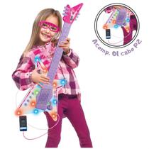 Guitarra Musical Infantil com Microfone Óculos Luz Entrada Mp3 Player