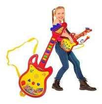 Guitarra Musical Infantil Microfone Voz 3 Modos Som Músicas -Vermelho