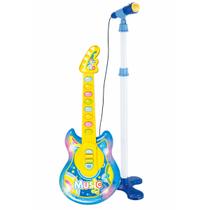 Guitarra Rock Infantil Com Microfone Brinquedo Meninos Som Conecta Com Celular E Luz Azul Importway