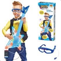 Guitarrinha Infantil Brinquedo Microfone Óculos Com Luz Som - DM Toys