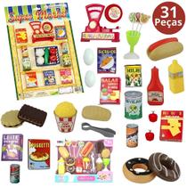 Guloseimas Cozinha Comidinhas de Brinquedos Feirinha Biscoitos Infantil Kit com 31 peças