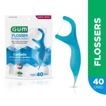 GUM Fio Dental com Cabo Flosser 40 UN. Multiple Action Menta Individual Gengiva Sensível