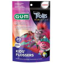 Gum Fio Dental Infantil com Haste Flossers TROLLS 20 Unidades (sabor UVA)