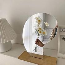 GUOJOZO Espelho de maquiagem acrílico para mesa com stand-aesthetic mesa decoração vaidade espelho-moldura mesa para quarto, sala de estar e espaços mínimos decoração da sala (feijão)