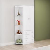 Gurda Roupa Infantil com Estante Lateral 2 Portas 3 Gavetas Branco Gurda Roupa Infantil com Estante Lateral 2 Portas 3 Gavetas Branco