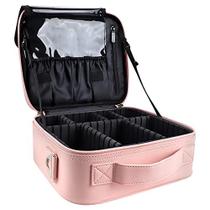 GZCZ Makeup Bag Organizer 10.2" Travel Makeup Train Case Organizador de pincéis cosméticos Bolsa portátil de armazenamento para artistas com divisórias ajustáveis e alça de ombro para acessórios de maquiagem (rosa fofo)