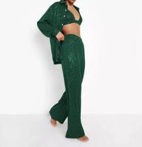 H0103/H0102/H0101 -Conjunto Feminino Camisão Top Cropped Calça Festa Paetê 399m