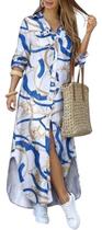 H0903-Vestido Chemise Longo Estampado Camisão Solto Plus Size 173q - Xumi