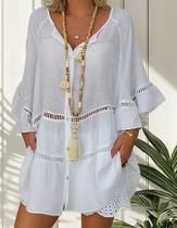 H1401 Camisa Blusa Maxi Camisão Vestido Plus Size Saída Praia L9