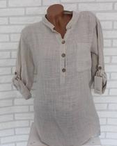 H1403-Camisa Blusa Camisão Soltinnha Bolso Maxi Básica Fe20147