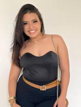 H18-G1301-Blusa Top Cropped Corset Espartilho Balada Sexy Preto C945