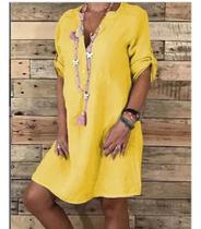 H2101-Camisa Camisão Feminino Blusão Vestido Midi Liso Saída Praia Plus Size