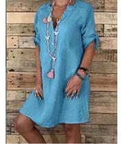 H2101-Camisa Camisão Feminino Blusão Vestido Midi Liso Saída Praia Plus Size