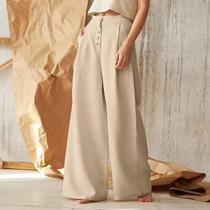 H2509-Calça Feminina Pantalona Botões Lisa Elegante Solta Fe1585