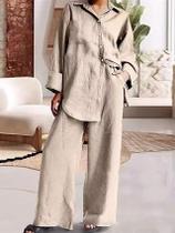 H2906-Conjunto Solto Largo Comfy Camisão Pantalona Gestante Jl417
