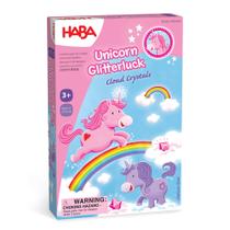 HABA Unicorn Glitterluck Cloud Crystals - Uma competição cintilante de jogos de dados, jogos infantis e presentes de unicórnio para maiores de 3 anos, fabricada na Alemanha