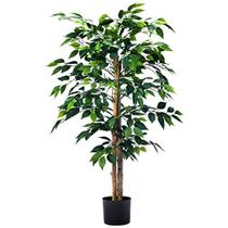 HAIHONG 4FT Árvores artificiais de ficus com folhas realistas e tronco natural, árvore de ficus falsa com pote de viveiro de plástico resistente, árvore de ficus falsa para escritório Home Farmhouse para decoração interna ao ar livre