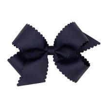 Hair Bow Wee Ones Classic Grosgrain Scalloped Edges Navy