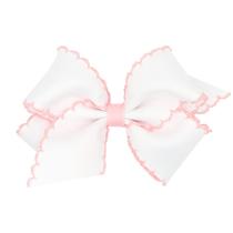 Hair Bow Wee Ones Grosgrain Moonstitch Small branco/rosa claro