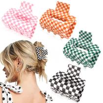 Hair Claw Clips AHONEY Checkered para mulheres e meninas (pacote com 4) Hair Claw Clips AHONEY Checkered para mulheres e meninas (pacote com 4)