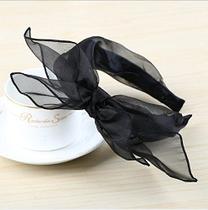 Hair Hoop WOIWO Black de dupla camada Gauze Fashion Bowknot Hair Hoop WOIWO Black de dupla camada Gauze Fashion Bowknot
