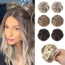 Hair Pieces REECHO Space Bun Mini Claw Clip em marrom acinzentado