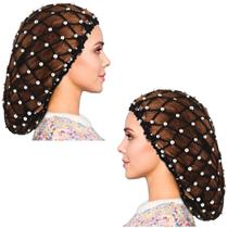 Hair Snood MTLEE Pearl Mesh Crochet Rayon Knit 2 peças pretas Hair Snood MTLEE Pearl Mesh Crochet Rayon Knit 2 peças pretas
