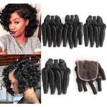 Hair Weave Molefi Brazilian Funmi Curly 4 pacotes de 250 g + fecho