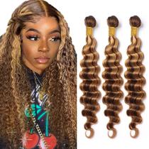 Hair Weave QEUOPE Deep Wave Honey Blonde P4/27 (60-70 cm) 3 unidades