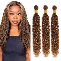 Hair Weave QEUOPE Highlight Kinky Curly P4/27 marrom/loiro 50-60 cm