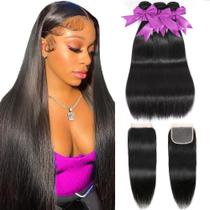 Hair Weave QIYING 12A Straight 100% Virgin Brazilian 3 pacotes