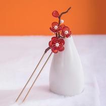 Hairpin rabithenn Red Plum Blossom Pearl Chinese Hanfu Style