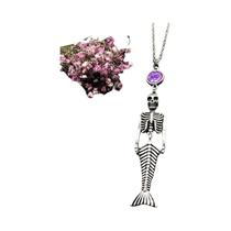 Halloween colar gótico Dangle, Pingente esqueleto sereia, Crânio gótico, Pirata Fantasia Punk