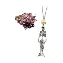 Halloween colar gótico Dangle, Pingente esqueleto sereia, Crânio gótico, Pirata Fantasia Punk