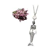 Halloween colar gótico Dangle, Pingente esqueleto sereia, Crânio gótico, Pirata Fantasia Punk