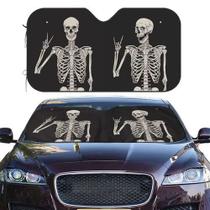 Halloween Skeleton Funny Skull Windshield Sun Shade, protetor frontal dobrável para carro, bloqueia os raios UV e mantém seu veículo fresco