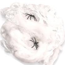 Halloween Teia Aranha Branca Fake Falsa com 2 Mini Aranhas Decoração Terror Velha Porta Parede Teto Janela