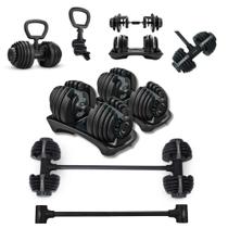 Halter Ajustável Com Barra Anilha Kettlebell 50kg Yangfit