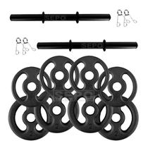 Halter de 12Kg em Anilhas com 2 Barras Fitness Tubo Oca 40cm e Presilhas