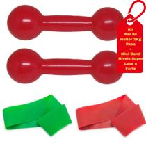 Halter Par Peso Bola Emborrachado 2Kgs Rosa + Mini Band Super Leve Forte