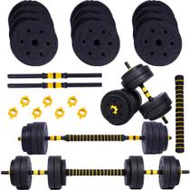 Halteres Anilha Barra Kit Musculação Peso Academia 25kg Yangfit