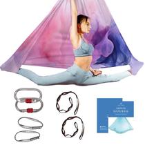 Hamaca y Columpio de Yoga Aéreo con Tela de Seda para Casa, Ejercicios de Inversión, Kit Inicial para Todos los Niveles - Duradero con Correas de Extensión, Mosquetones y Guía de Posturas