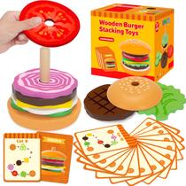 Hambúrguer de madeira Montessori Toys Jumlys com empilhamento de 3 a 5 anos Hambúrguer de madeira Montessori Toys Jumlys com empilhamento de 3 a 5 anos