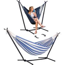 Hammock SUNCREAT 2 em 1 conversível com suporte azul e branco Hammock SUNCREAT 2 em 1 conversível com suporte azul e branco